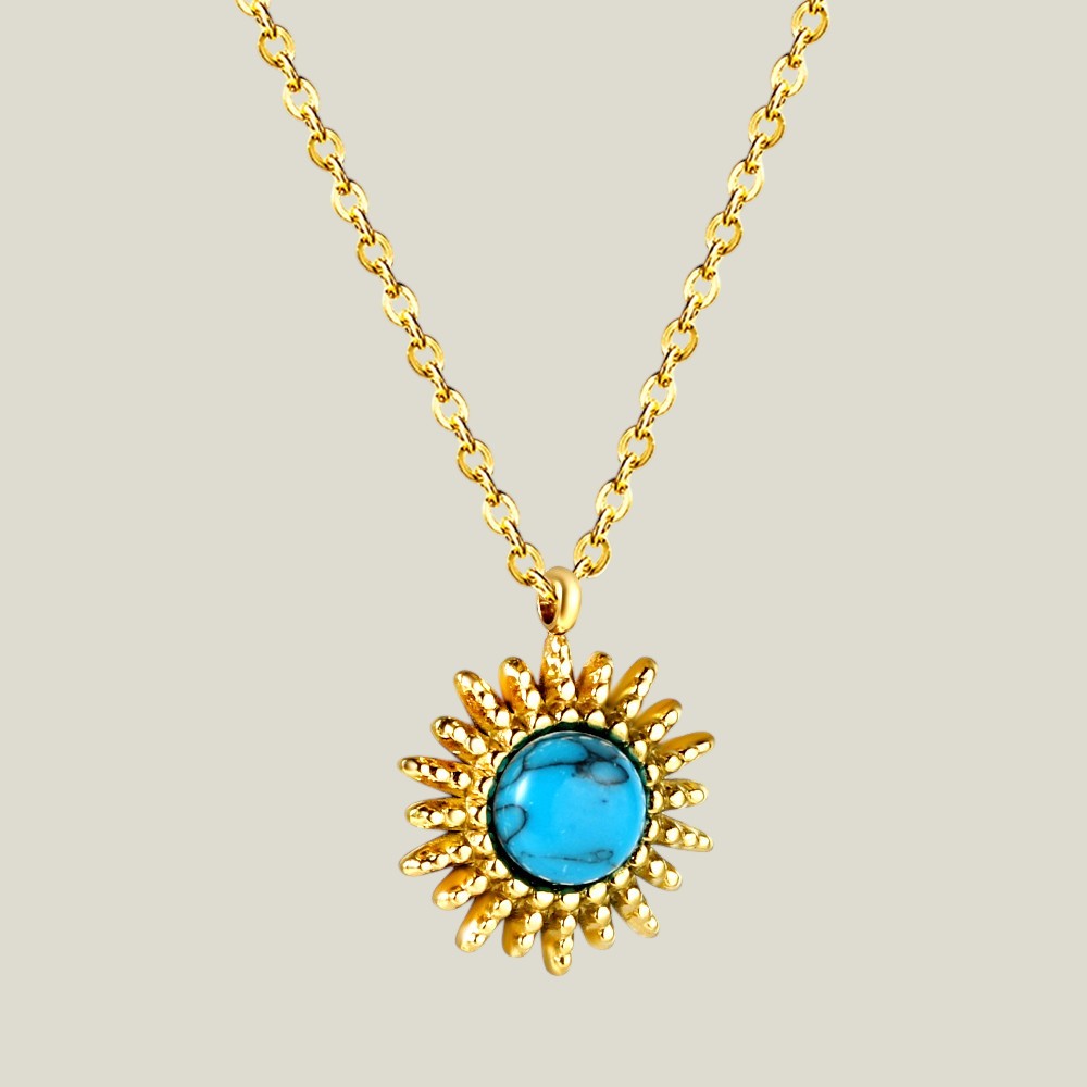 Lilia Blue Turquoise Sun Pendant Necklace