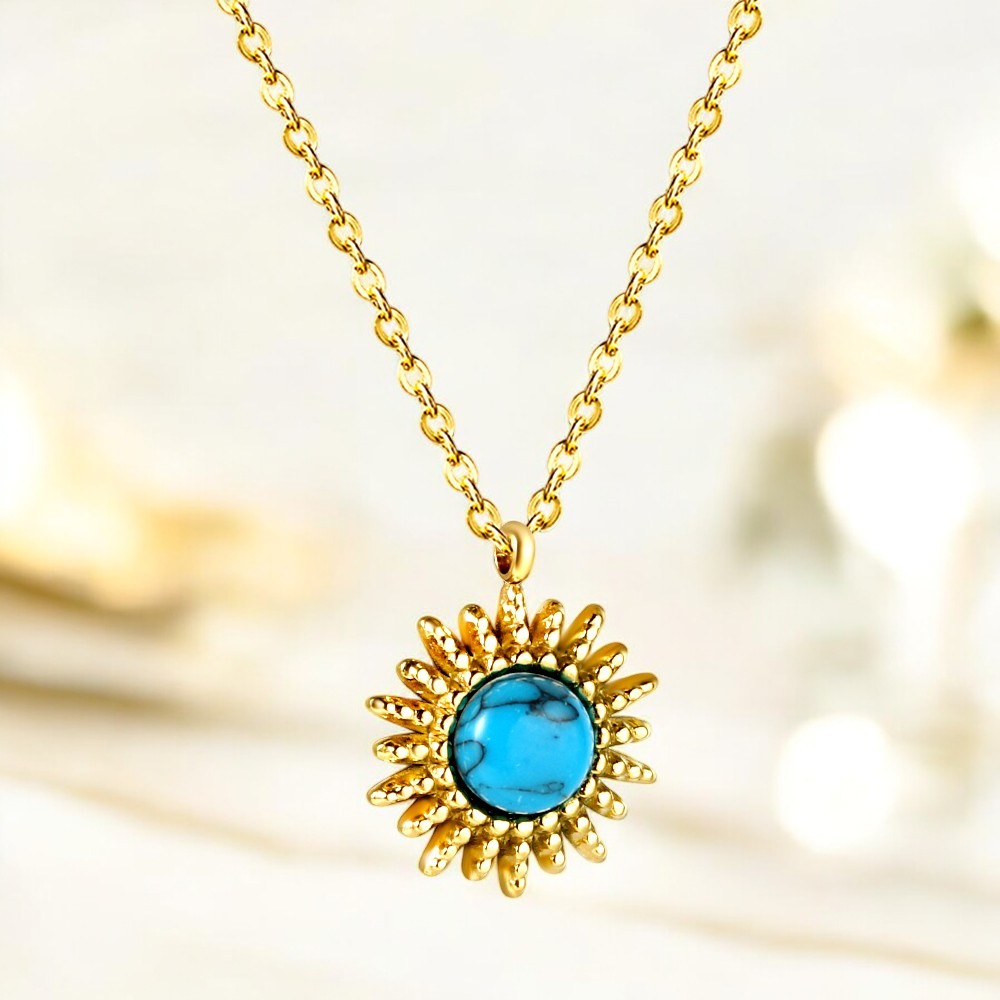 Lilia Blue Turquoise Sun Pendant Necklace