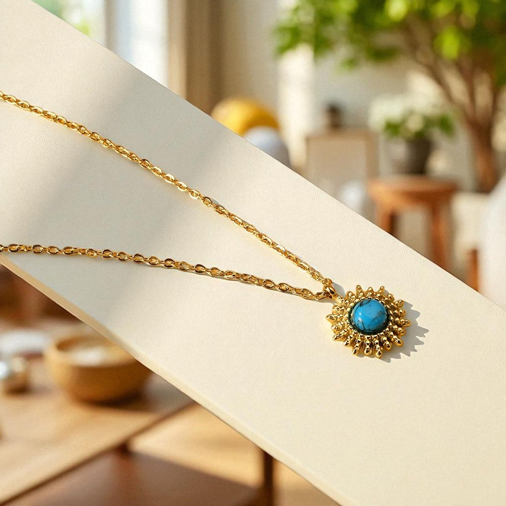 Lilia Blue Turquoise Sun Pendant Necklace