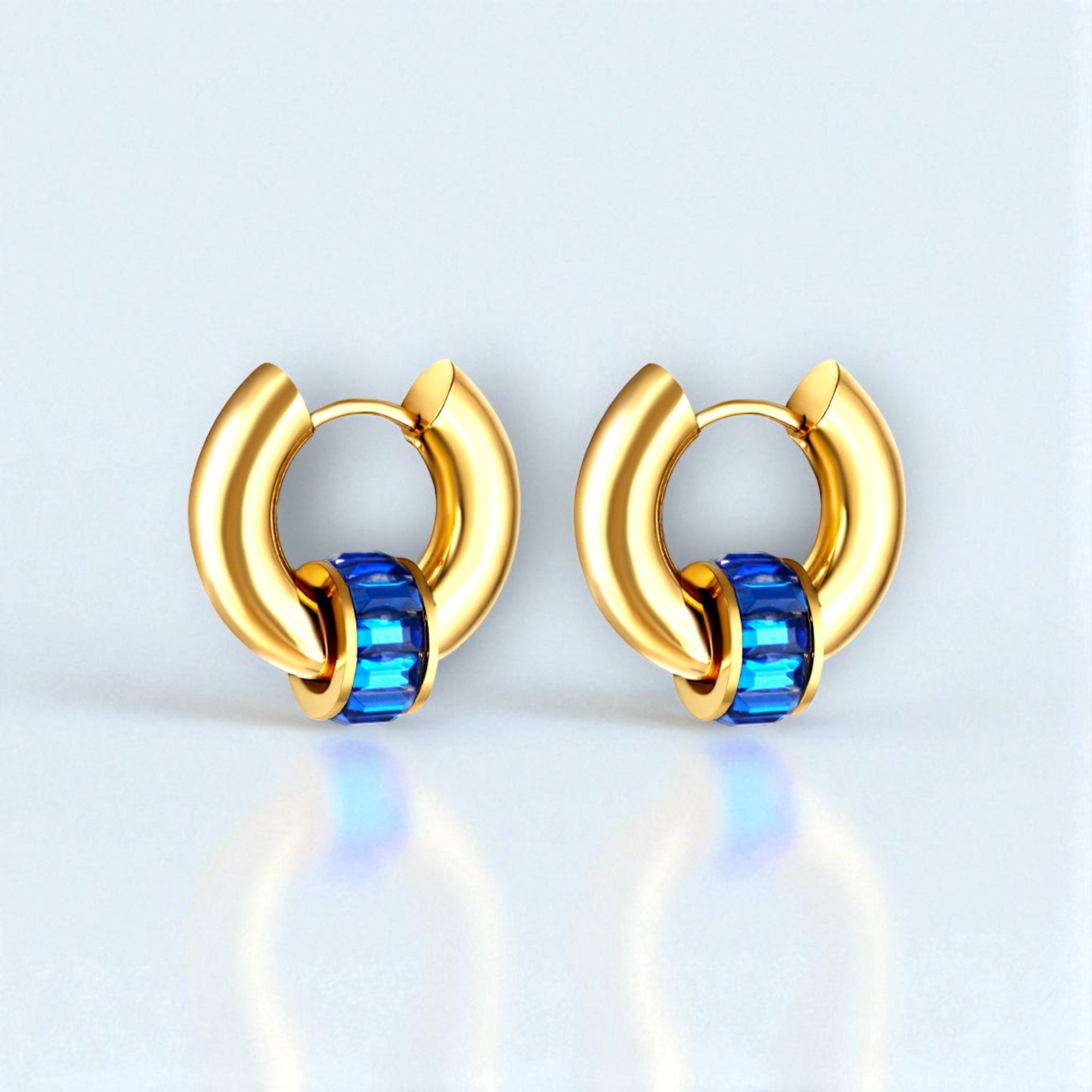 Aurora Circle Chunky Earrings with Blue Stone