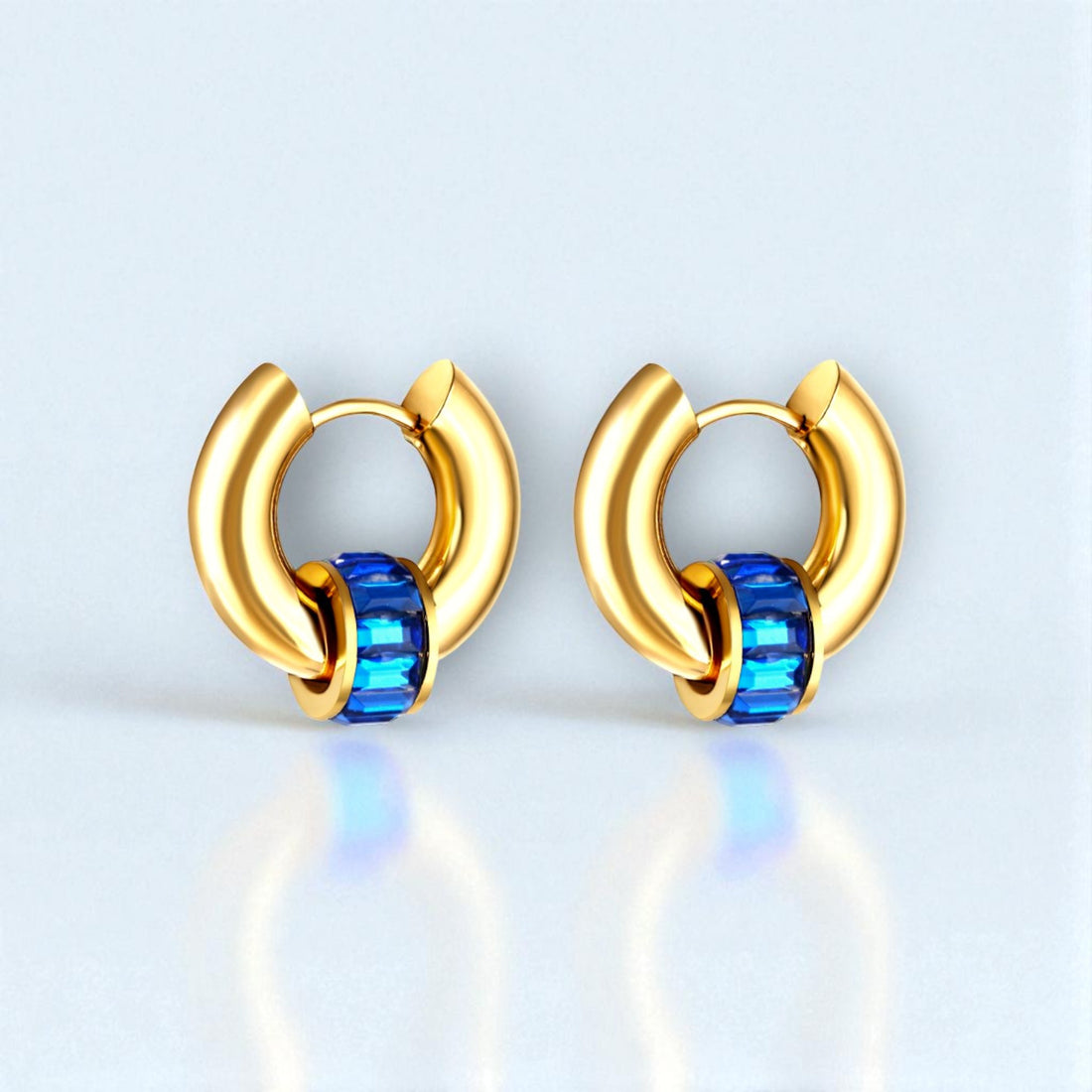 Aurora Circle Chunky Earrings with Blue Stone