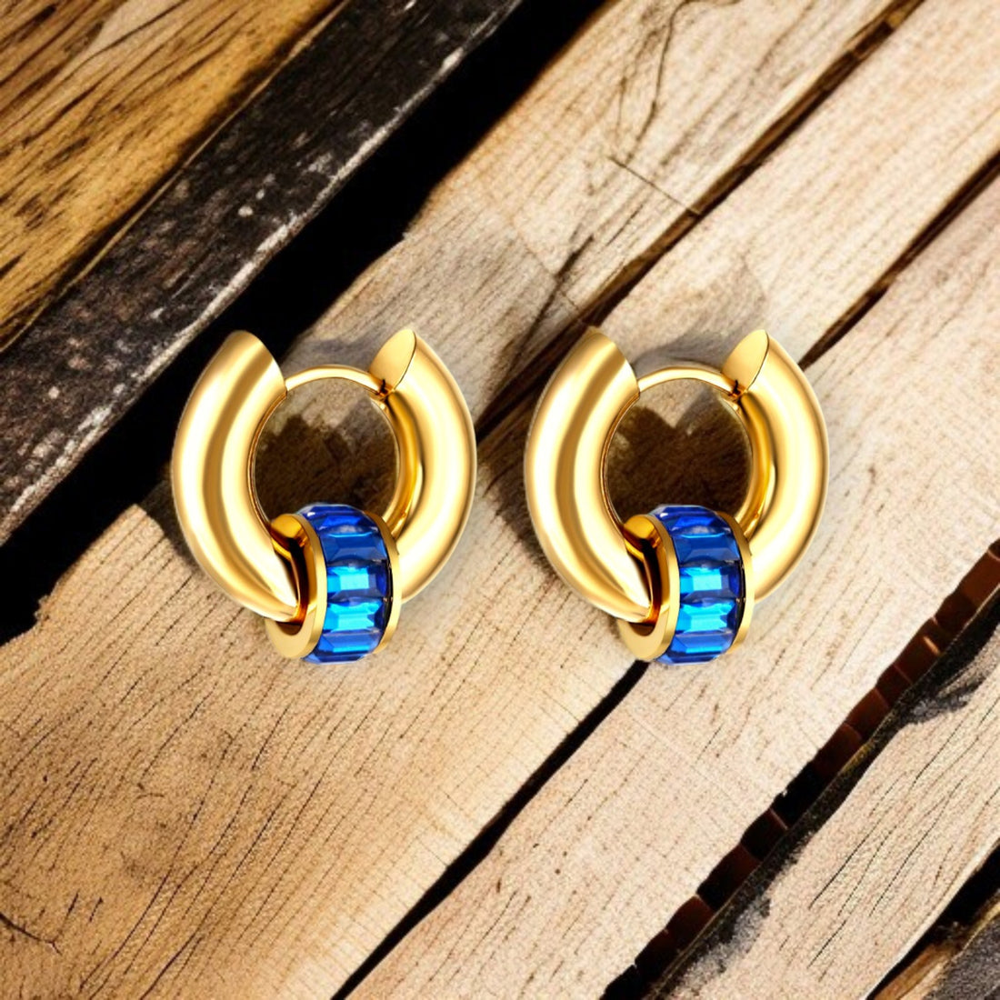 Aurora Circle Chunky Earrings with Blue Stone