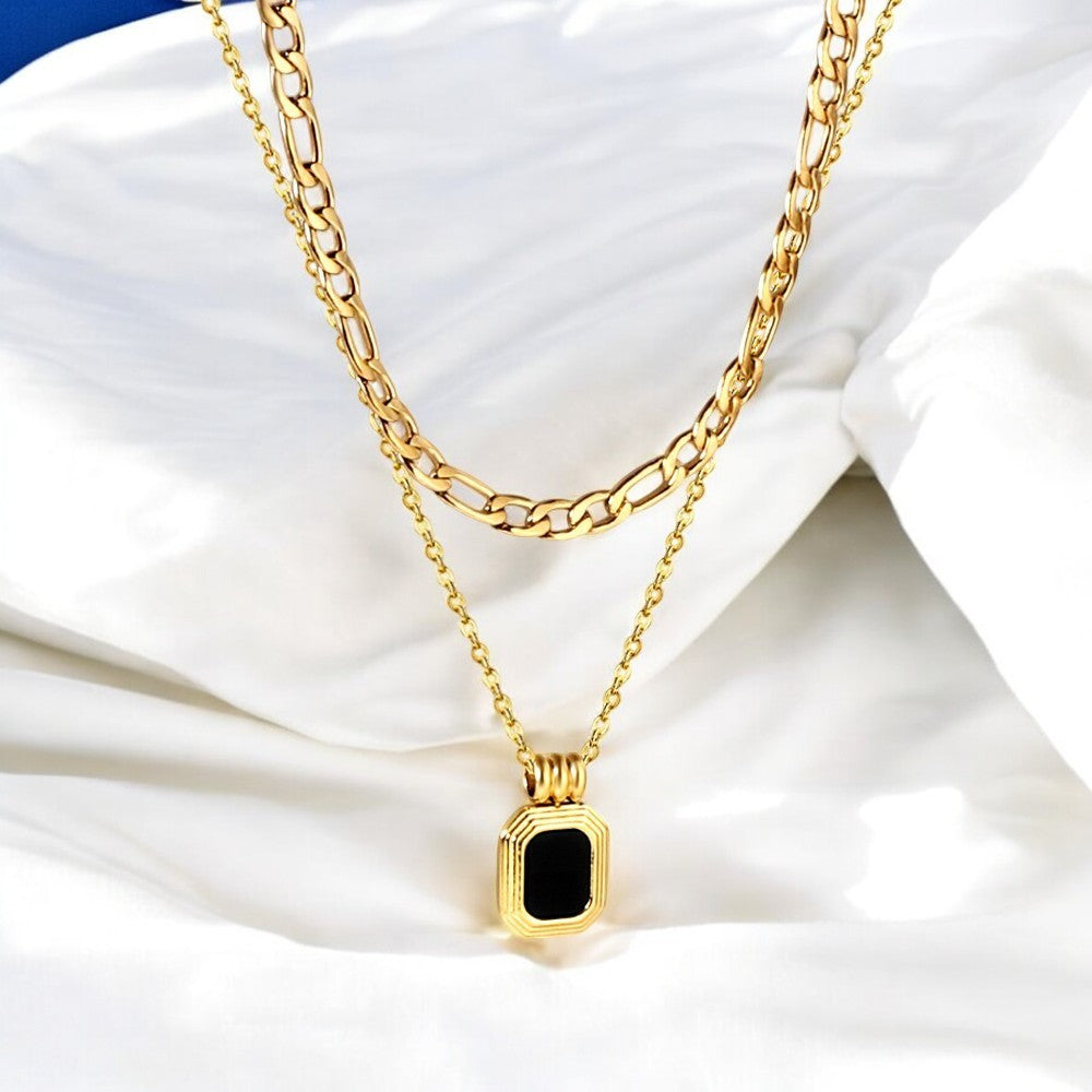 Claire Black Pendant Double Chain Necklace