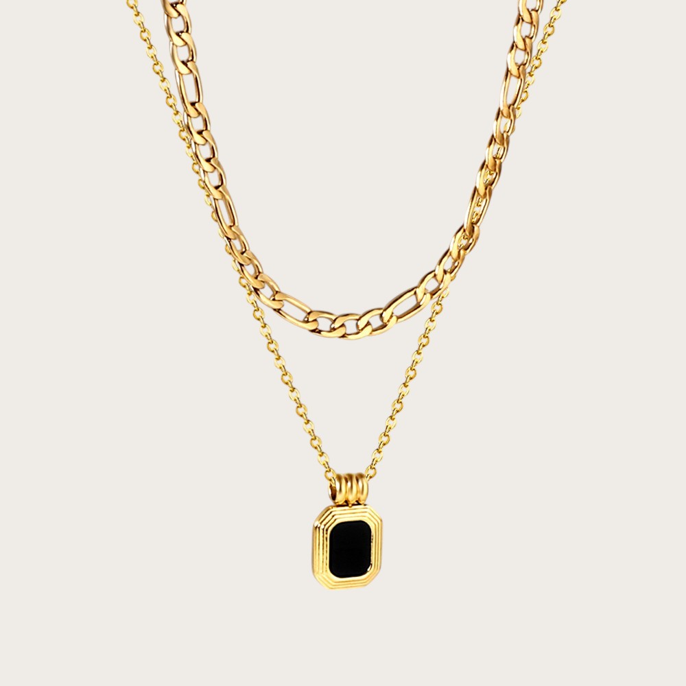 Claire Black Pendant Double Chain Necklace