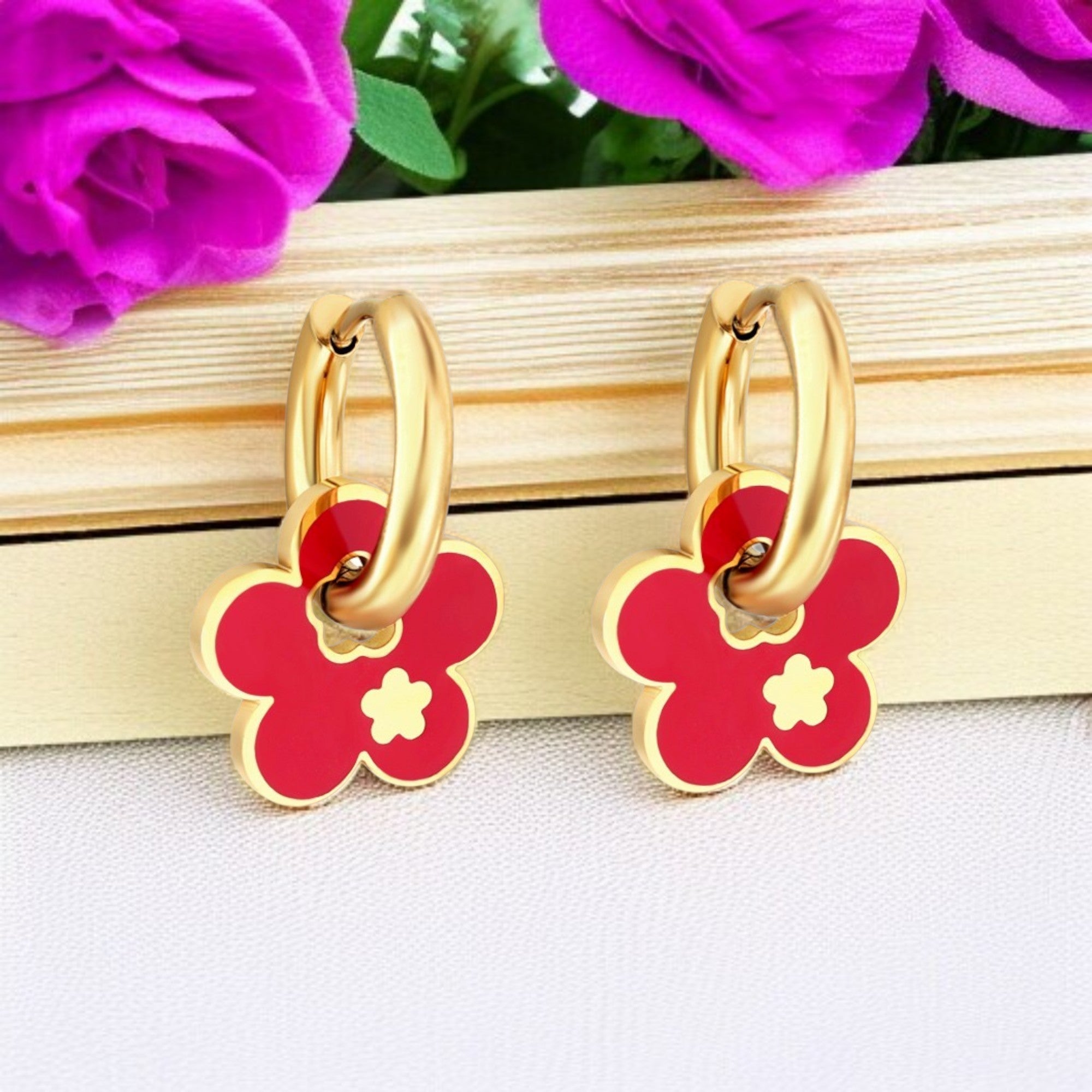 Red Plum Blossom Earrings