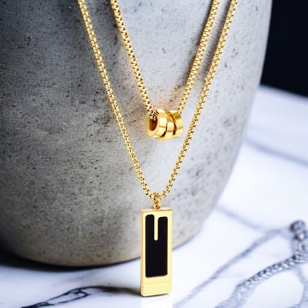 Eva Round Hollow Pendants & Black Drop Double Chain Necklace