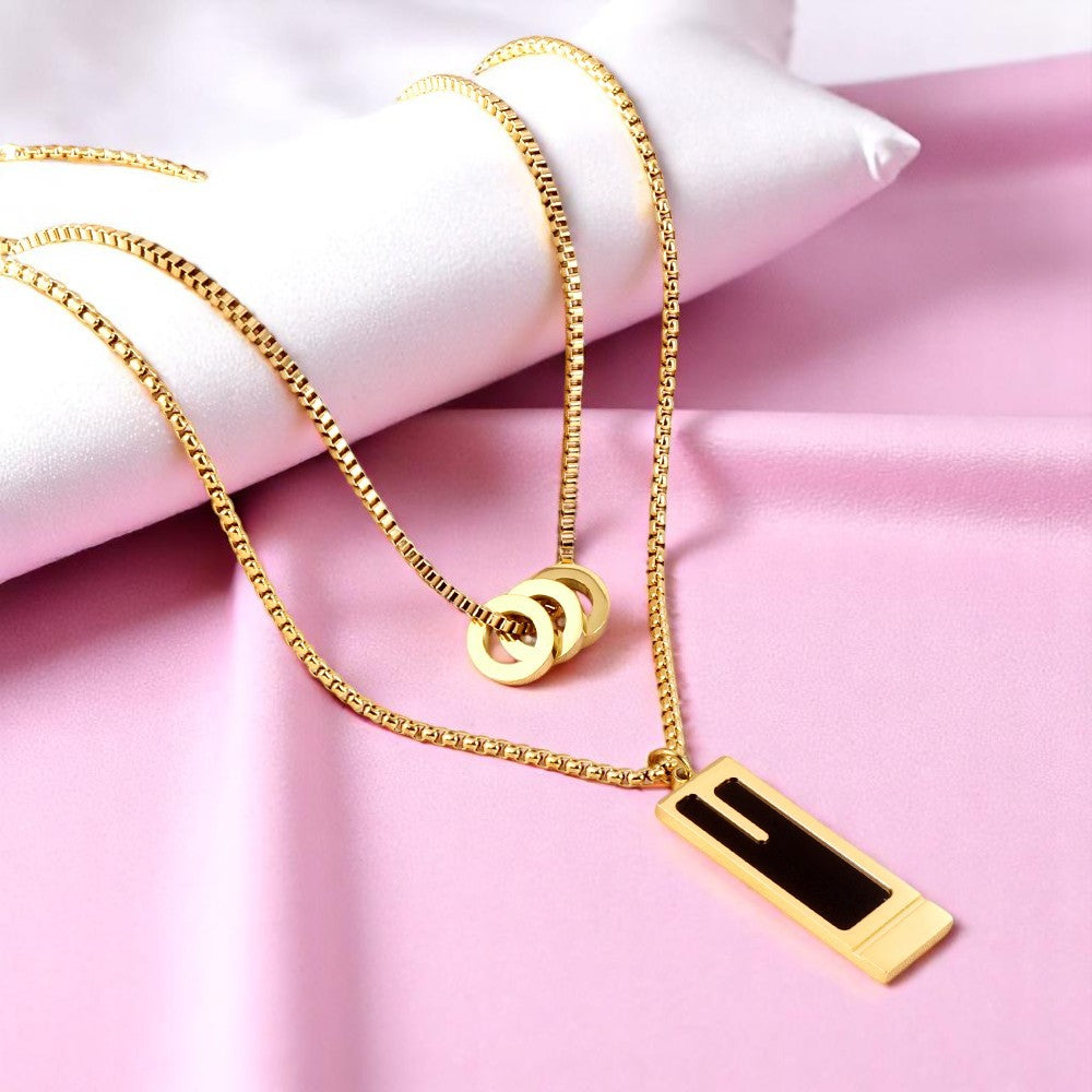 Eva Round Hollow Pendants & Black Drop Double Chain Necklace