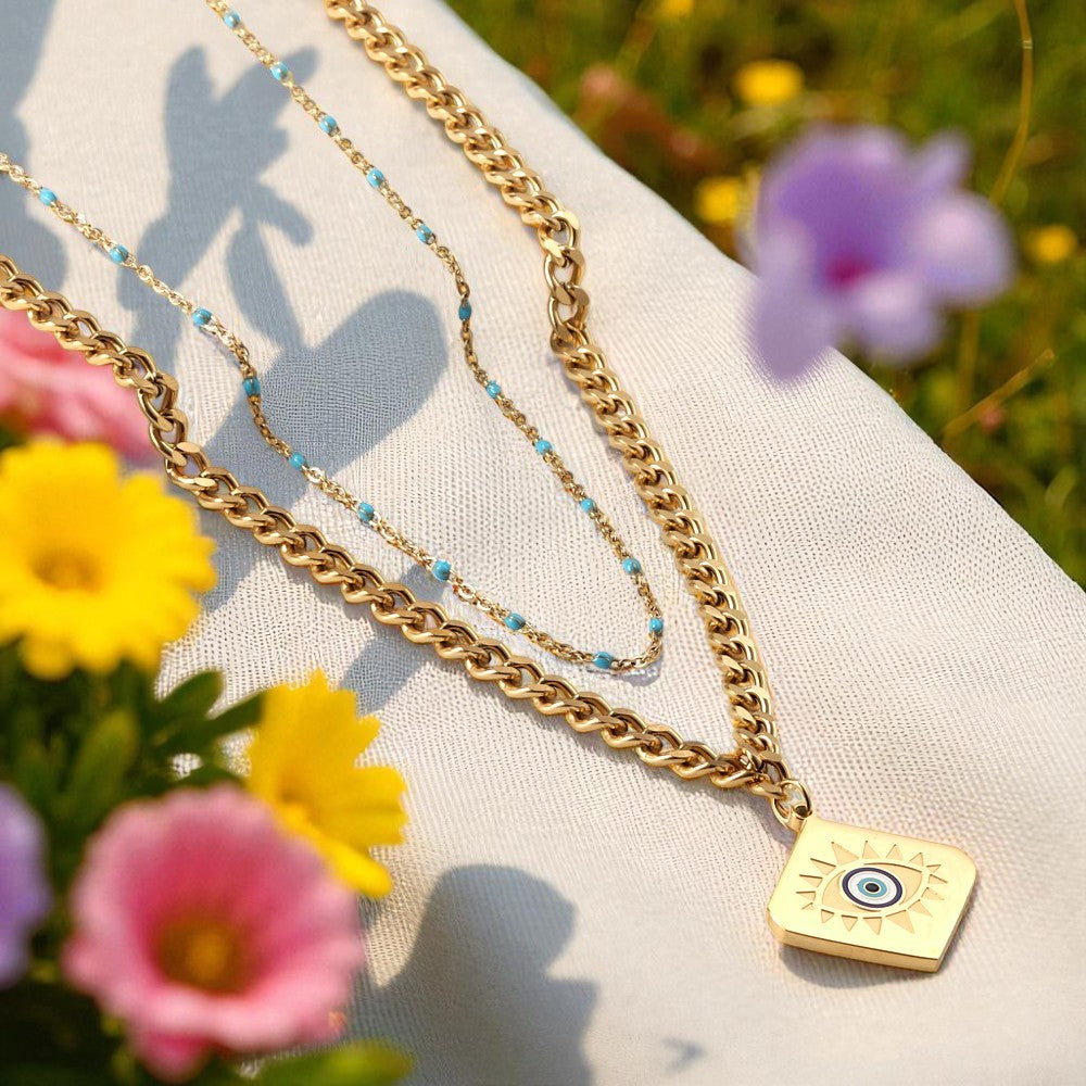 Tanya Double Chain Mixed Color Eye Pendant