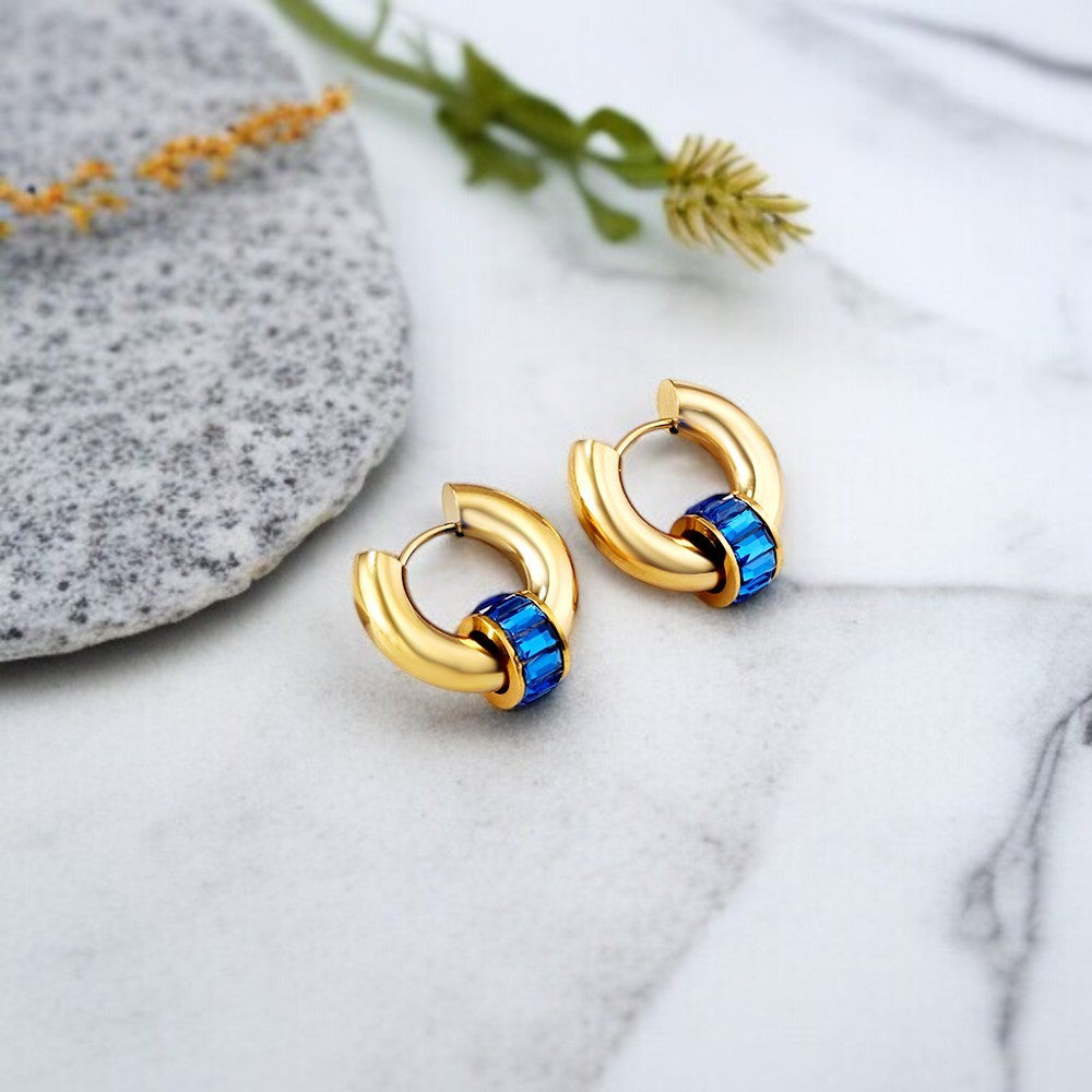 Aurora Circle Chunky Earrings with Blue Stone