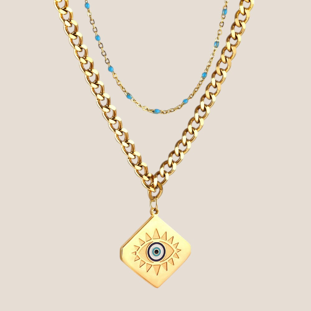 Tanya Double Chain Mixed Color Eye Pendant