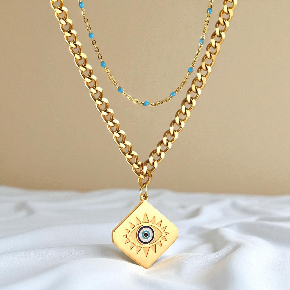 Tanya Double Chain Mixed Color Eye Pendant